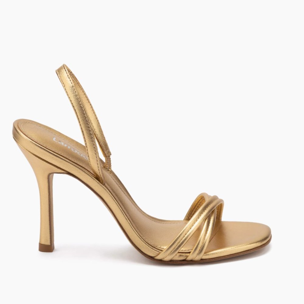 Larroude Annie Sandal Metallic Gold Leather Womens Size 7.5